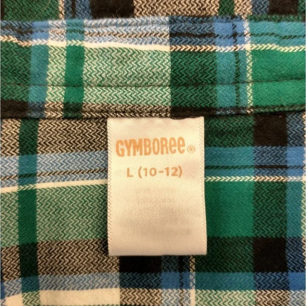 Boy's Gymboree Blue and Green Plaid Flannel Button Down Shirt Size Large 10/12